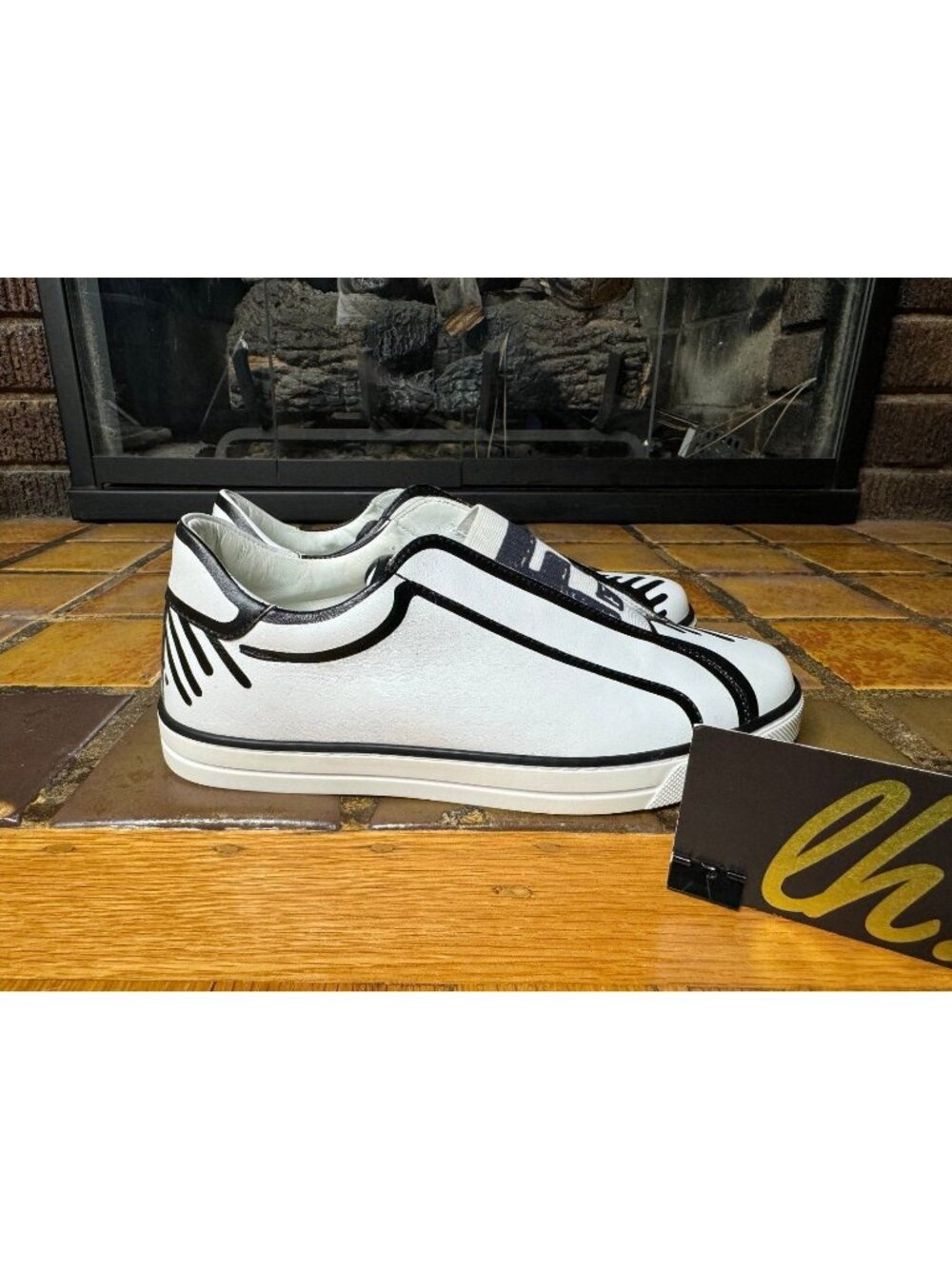 Size 34 Fendi x Joshua Vides FF Logo Slip-On Leather Low Top Sneakers